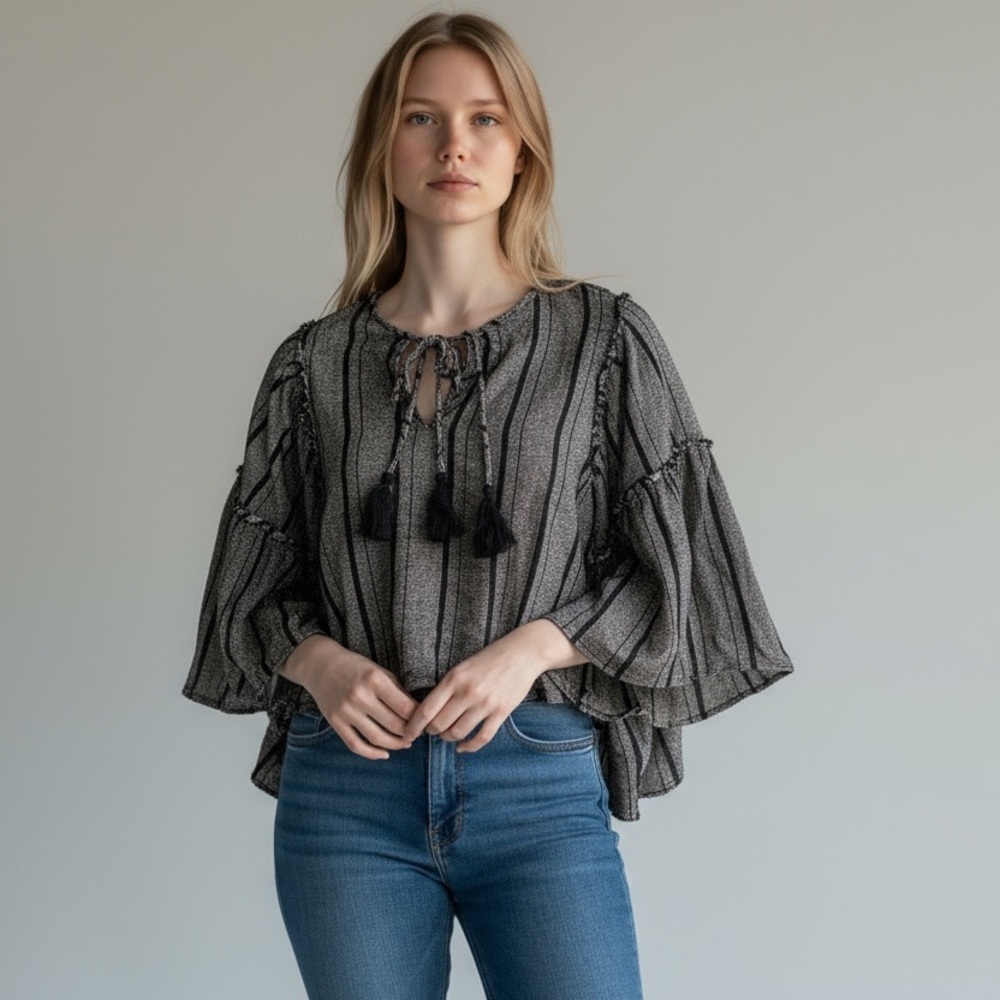 Vintage Black and Gray Women's Blouse
